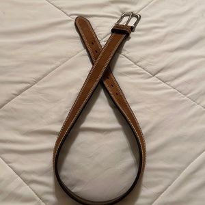 Duluth Trading Co. Leather belt. Brown with white stitching and silver buckle
